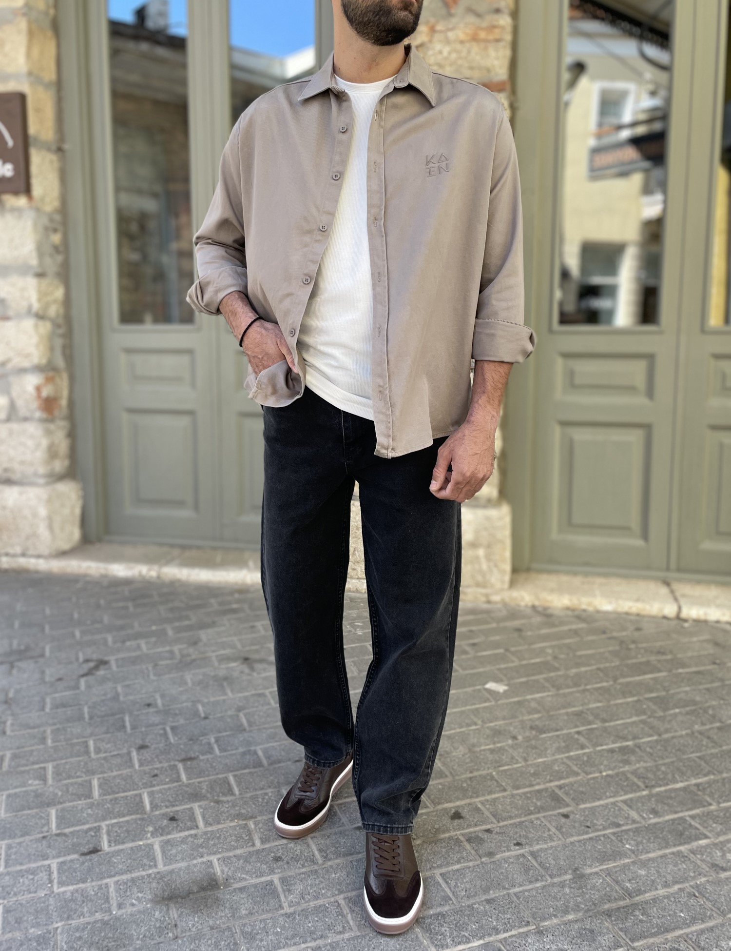 Ανδρικό πούρο overshirt με γιακά 4529 φωτογραφία